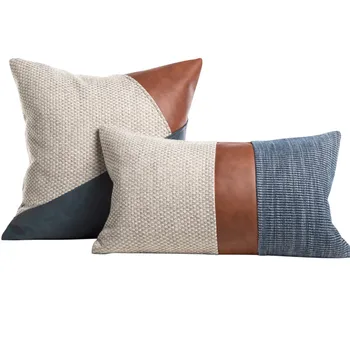 Simple color combinado de la funda del cojín funda de almohada decoraitve azul marrón beige bloques de color funda de almohada