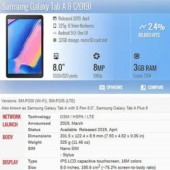 Girasol Embosed estuche de Cuero Para Samsung Galaxy Tab Un 8.0 2019 con el S-Pen SM-P200 P205 Tapa Con Ranura de la Tarjeta de Caso + GiftFilm