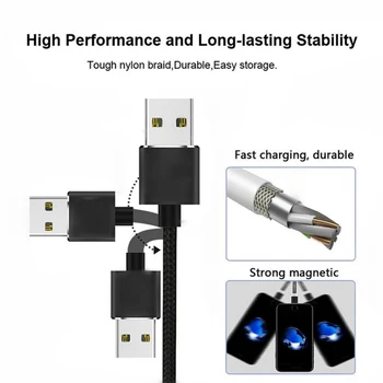 Metal magnético de la Articulación de Nylon Trenzado Cable de Carga, 2 en 1 USB a Micro USB + Tipo-C / USB-C , Longitud: 2m