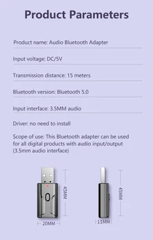 5.0 de Audio del Transmisor Receptor USB Adaptador Para TV de la PC del Coche AUX Altavoz Extremadamente Portátil Integrado en la Reducción de Ruido de alta fidelidad