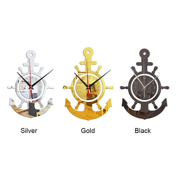 Acrílico de Anclaje Reloj 3D Reloj de Pared Pegatinas de Estilo Mediterráneo Arte Pirata Reloj para el Hogar Comedor Dormitorio FAS6
