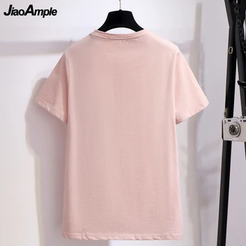 2021 Verano coreano Dulce de color Rosa de la camiseta de Faldas, Traje de las Mujeres de la Moda de Asimetría Vestido de las Niñas de Ocio O-Cuello de Manga Corta de Conjunto de Ropa de