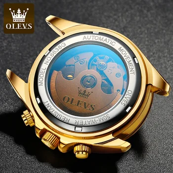 OLEVS Clásico de Lujo de los Hombres de Negocios Reloj Mecánico de los Hombres Superiores de la Marca de relojes de Moda Impermeable Azul de la Esfera del Reloj Reloj de hombre