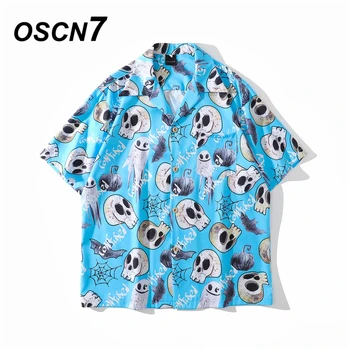 OSCN7 Casual Impreso de Manga Corta Camiseta de los Hombres de la Calle 2021 a la Playa de Hawaii Oversize de las Mujeres de la Moda de Harujuku Camisas para Hombres 5036