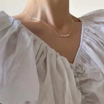 S925 plata esterlina arroz collar femenino del diseño simple de la serpiente hueso de la cadena de nicho viento frío de la clavícula cadena de regalo