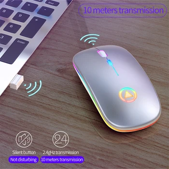 Ultra-delgada LED de Luces de colores Recargable Mini Ratón Inalámbrico de Silencio USB Óptico Ergonómico Ratón para Juegos Ordenador Portátil, Ratón