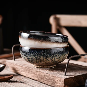 4 pulgadas de 4,7 pulgadas creativo retro Tianmu esmalte del horno para cambiar Japonés hogar de cerámica plato de arroz de arte vajilla