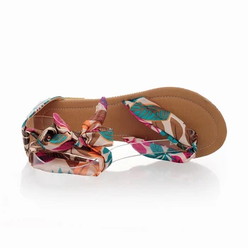 Estilo bohemio Sandalias Planas de las Mujeres 2021 Verano cordones Planos Talones Sandalias de Playa Mujeres de Moda Casual Zapatos de Mujer Más el Tamaño de 43