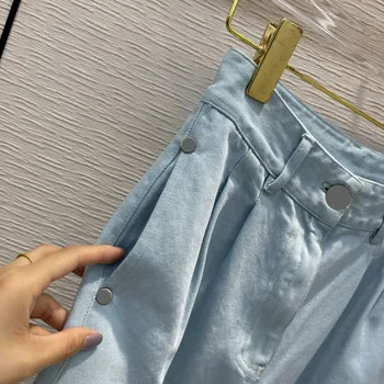 La moda de Ancho de la Pierna de los pantalones Vaqueros para Mujer de Verano 2021 Streetwear Azul o Rosa Vaqueros Rectos de Lujo de la Marca 3D de Corte de Cintura Alta Pantalones de Mezclilla