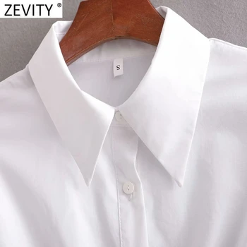 Zevity 2021 Mujeres de la Moda de Elástico en la Cintura Volantes Corto Delantal Blusa Femenina Puff Manga Chic Camisetas de Negocios Femininas Tops LS9013