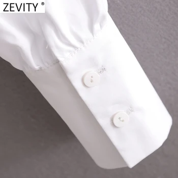 Zevity 2021 Mujeres de la Moda de Elástico en la Cintura Volantes Corto Delantal Blusa Femenina Puff Manga Chic Camisetas de Negocios Femininas Tops LS9013