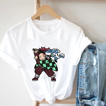 Anime Japonés Demon Slayer Camiseta De Mujer De Manga Corta Tops Divertido Damas Ropa Kimetsu No Yaiba Kamado De Dibujos Animados Lindo De La Camiseta De La