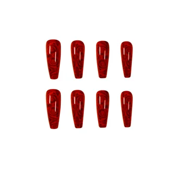 GAM-BELLE Rosa Roja Patrón de Diseño Falsos Clavo francés Ataúd de Uñas Artificiales Consejos Completo postizas con Pegamento de Bricolaje Herramientas de Manicura