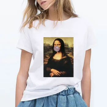 Mona Lisa Van Gogh dibujos animados Divertido de la Moda de Impresión T-shirt de suplantación de la Personalidad de la Moda de Harajuku de Verano Casual Tumblr Ropa de Mujer