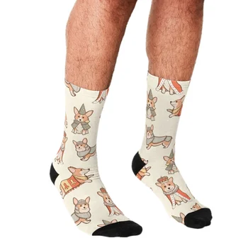 2021 Divertidos calcetines de Fantasía Medieval Corgi Patrón Impreso hip hop Felices a los Hombres Calcetines lindos niños de la calle estilo Loco Calcetines para hombres