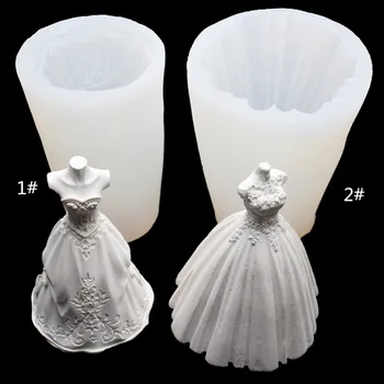 Caliente 3D vestido de novia molde de silicona de grado de alimentos para hechos a mano de BRICOLAJE de vela coches de la fragancia fabricante de la torta de figuritas decorativas