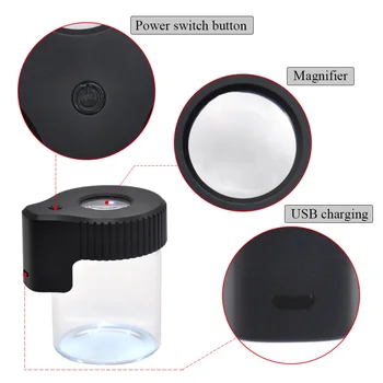 1 Pc de Plástico y Vidrio de la Luz LED de Aire Apretado de Almacenamiento de Aumento de Jar de Ver Contenedor 155ML Sellado de Vacío de Plástico Caja de píldoras Caso de Regalo