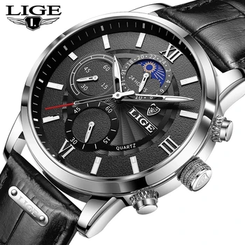 2021 Nueva LIGE los Hombres Relojes de Moda de Cuero Impermeable del Reloj de los Hombres de Lujo de la Marca Casual Reloj de Cuarzo Cronógrafo Militar