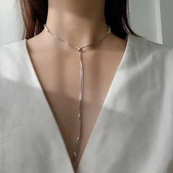 Popular AAA Rectangular cubic zirconia Baguette tirando de la cadena del collar para las Mujeres es ajustable en longitud geométrica de los collares de 1852