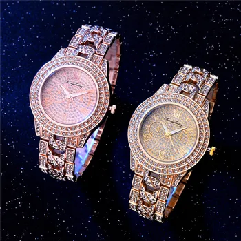 De Lujo Completa De Diamante De Las Mujeres Del Reloj De Oro Rosa De Acero Inoxidable De Cuarzo Relojes Relogio Feminino