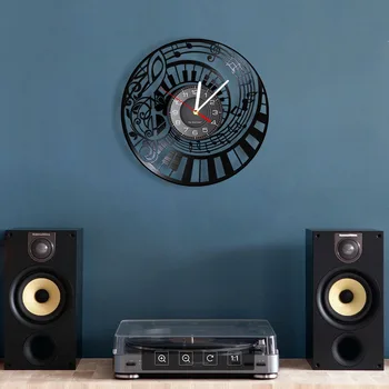 Clave de sol Teclas de un Piano de Pared Reloj de 7 Luces de colores de Vinilo del Álbum Grabar Música Studio Musical Re-propuso Reloj Música Retro Inspirado