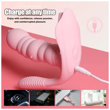 3 EN 1 Lamer Chupar Vibrador Erótico 10 Modo Vibrador Anal Vagina Estimulador de Clítoris Wearable Oral de la Lengua de los Juguetes Sexuales para Mujeres