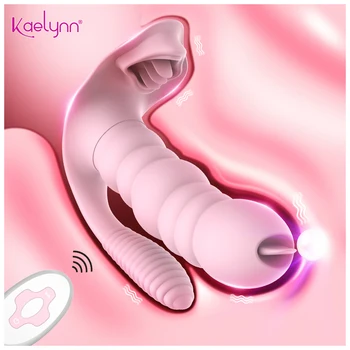 3 EN 1 Lamer Chupar Vibrador Erótico 10 Modo Vibrador Anal Vagina Estimulador de Clítoris Wearable Oral de la Lengua de los Juguetes Sexuales para Mujeres