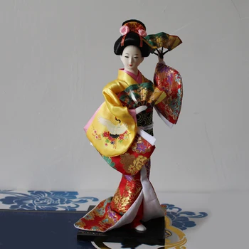 12 pulgadas de Geisha Japonesa Señora de la Muñeca con Kimono Amarillo Ornamento de Adultos de Colección Para el Regalo de las Niñas de Juguete