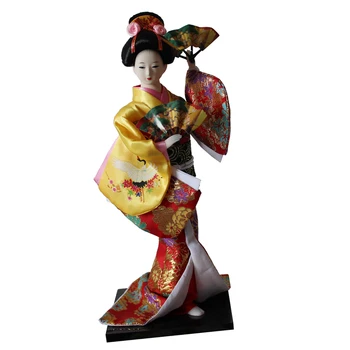 12 pulgadas de Geisha Japonesa Señora de la Muñeca con Kimono Amarillo Ornamento de Adultos de Colección Para el Regalo de las Niñas de Juguete