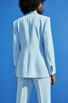 2021 Verano de las Nuevas mujeres de la ropa macaron traje de chaqueta azul de cielo color sólido salvaje OL de negocios formales vestido de oficina en el lugar de trabajo de las mujeres