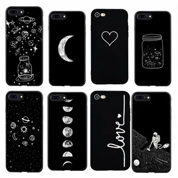 Para el iphone 6 Caso de Teléfono, negro, blanco luna, estrellas, espacio astronauta Suave de la Cubierta de silicona Para el iPhone 5 5S SE 2020 6 6S 7 8 8Plus X 10
