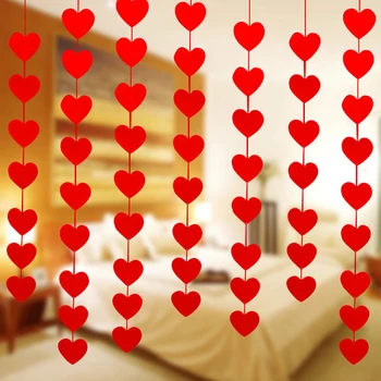 16Pcs Guirnalda de corazones Con Cuerda Encanto DIY Cortina de Fieltro No tejido de Cadena Para la Casa de la Fiesta de la Boda de san Valentín Vivir Decoración de la Habitación