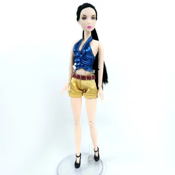 Azul de Cuello en V Corto Chaleco Pantalones de Ropa de la Muñeca De Barbie Muñeca Accesorios para 1/6 Muñeca BJD Trajes para Barbie casa de Muñecas de Juguete