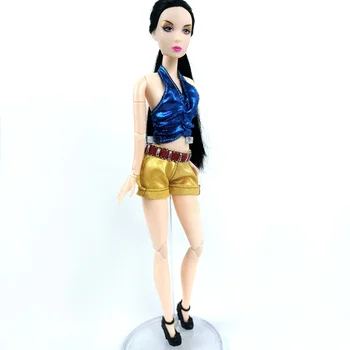 Azul de Cuello en V Corto Chaleco Pantalones de Ropa de la Muñeca De Barbie Muñeca Accesorios para 1/6 Muñeca BJD Trajes para Barbie casa de Muñecas de Juguete