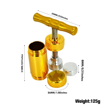 La bomba de Forma de Metal de Oro de Aluminio Polen Prensatelas Compresor de Prensa en forma de T de la Hierba de la Amoladora del Tabaco de la Especia de la Amoladora de la Trituradora de Accesorios
