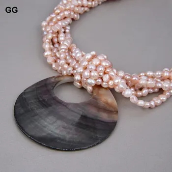 GuaiGuai De La Joyería 7 Filas Natural De Lavanda Keshi Negro Perla Shell Colgante, Collar De Estilo Lindo Para Las Mujeres