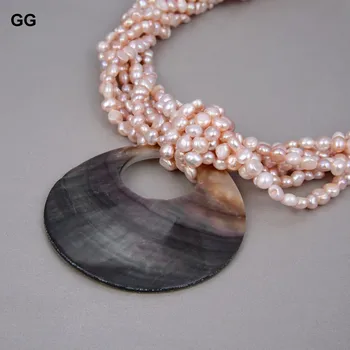 GuaiGuai De La Joyería 7 Filas Natural De Lavanda Keshi Negro Perla Shell Colgante, Collar De Estilo Lindo Para Las Mujeres