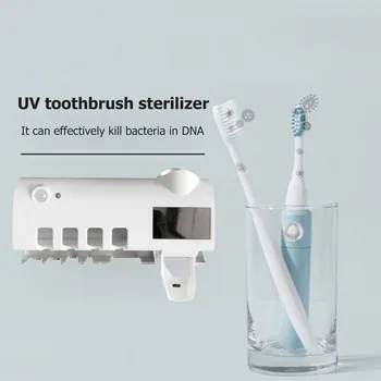 2 en la UV Cepillo de dientes Titular de la Capa de Esterilizador Limpiador Automático Dispensador de Pasta de dientes Oral de Atención montado en la Pared del cuarto de Baño Accesorios