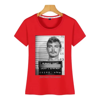 Tops Camiseta de las Mujeres jeffrey dahmer asesino en serie mugshot Básica de Algodón en Negro Femenino de la Camiseta de la