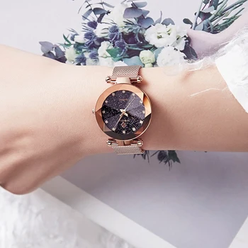 WWOOR Precio de liquidación Cielo Estrellado Reloj de las Mujeres de Lujo de Diamantes en Oro Rosa Vestido de las Señoras relojes de Pulsera Casual Impermeable Reloj con Caja de