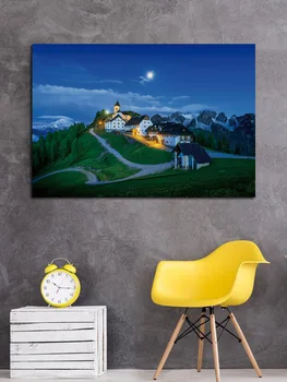 Hermosa noche de Luna de lussari italiano stroeniya escénica tela cartel de la sala de estar decoración casera de la pared de la lona de la seda de impresión de arte KM572