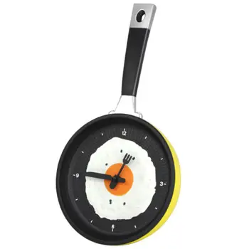 Nueva Sartén Reloj con Huevo Frito - Novedad Colgando de la Cocina de la Cafetería Reloj de Pared de la Cocina - Amarillo