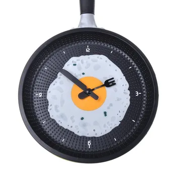 Nueva Sartén Reloj con Huevo Frito - Novedad Colgando de la Cocina de la Cafetería Reloj de Pared de la Cocina - Amarillo