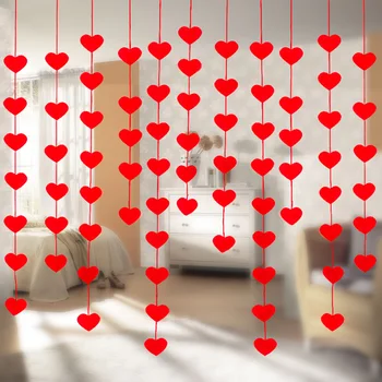 Corazón de la Cortina de la Extracción de la Flor del Partido de la Boda Romántica Habitación de Matrimonio del Día de san Valentín Decoración DIY de la Cadena Colgante de Cumpleaños de Red Garland