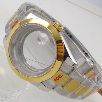40mm caja del Reloj de Piezas de Repuesto de Ajuste Para NH35 NH36 Movimiento Bisel de Oro de Dos Tonos Pulsera de Cristal de Zafiro Fecha de Cíclope Deslizamiento de Bloqueo