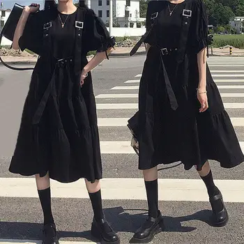 Vestidos De Verano Para Las Mujeres Casual 2021 Kawaii Gótico Ropa De Manga Corta De La Correa Del Vestido Midi Lolita Harajuku Cottagecore Túnica Goth