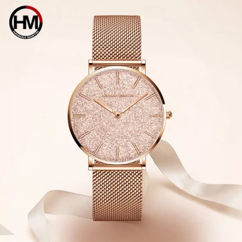 Reloj de señoras De 2021 parte Superior de la Marca de Lujo de Movimiento Japonés de Cuarzo reloj de Pulsera de Malla de Acero Inoxidable de Oro Rosa Impermeable Relojes de las Mujeres
