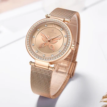 NAVIFORCE de la Moda de Oro de las Mujeres de la Mariposa del Reloj de Lujo de la Marca de Cuarzo reloj de Pulsera Elegante Chica de Regalo Hembra Reloj Relogio Feminino 2021