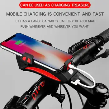 4 en 1 T6 LED 400LM de la Bicicleta del Faro con el Banco del Poder del Teléfono Móvil de Rack Titular de la Campana de Alarma del Altavoz del Cuerno de MTB de la Bicicleta de Montaña de la Luz