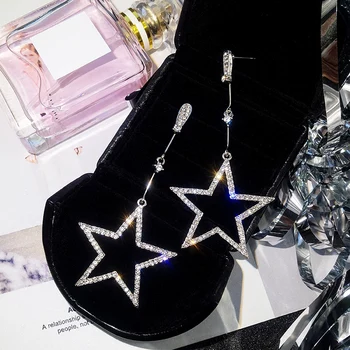 2020 de la Moda Nueva Brincos Oorbellen de Bisutería de Cristal de diamante de imitación Hueco de la Estrella de Cinco puntas Colgando Aretes de Moda de las Señoras de la Joyería